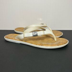 Girls MICHAEL KORS White Cork Print Footbed Flip Flop Sandals / Size 2